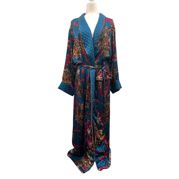 Victoria’s Secret Silk Quilted 90s Teal Luxury Gold Label Maxi Gown Vintage Robe - Picture 9 of 10